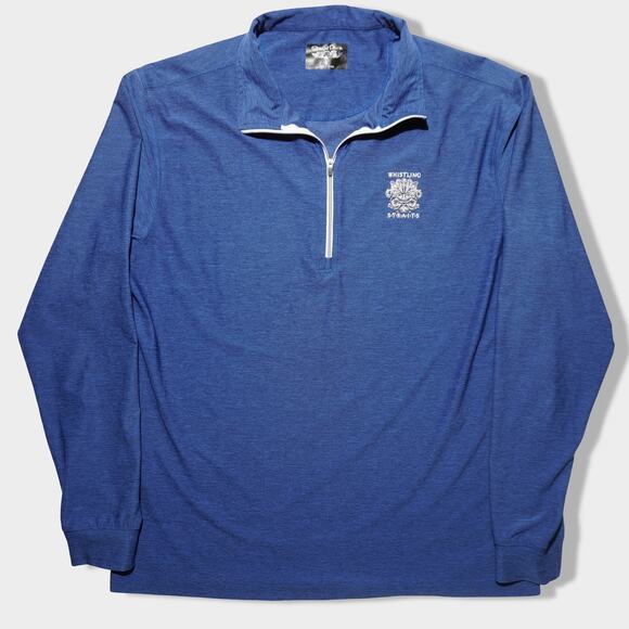 Straight Down Whistling Straits Blue Quarter Zip Technical Golf Top Size L - Picture 1 of 12